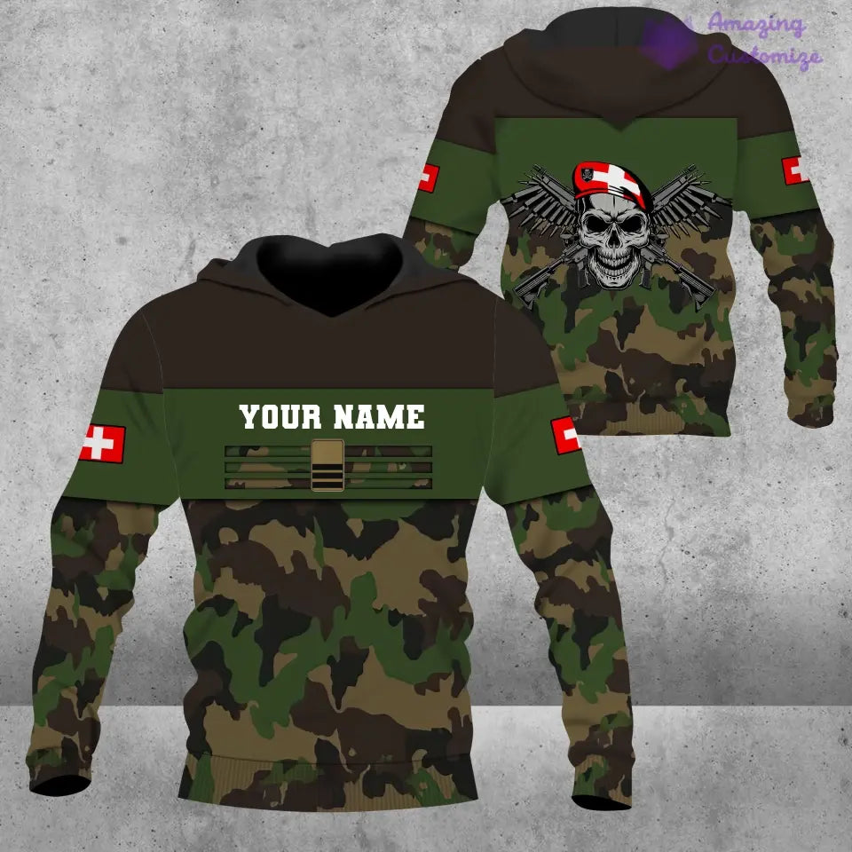 Personalisierter Kapuzenpullover mit Schweizer Soldaten-/Veteranen-Tarnmuster und Namen und Rang, 3D-Druck – 1201240001