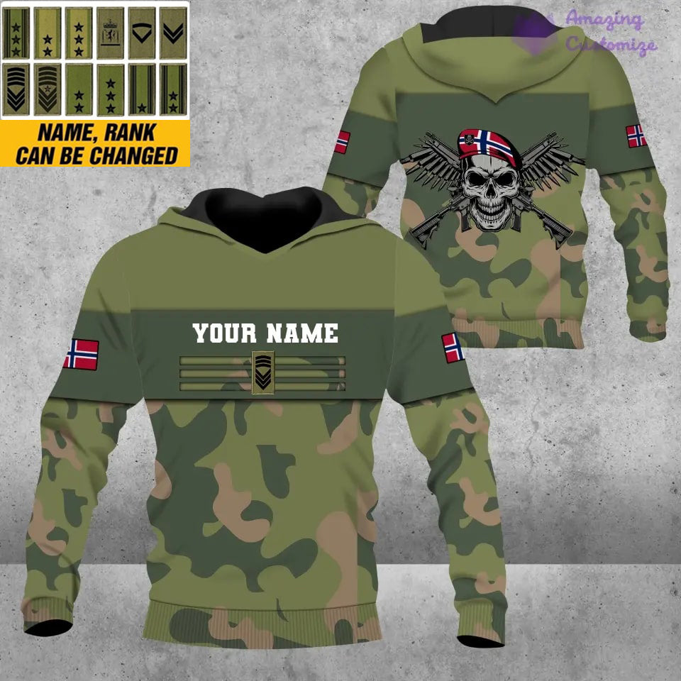 Personalisierter Kapuzenpullover mit Camouflage-Muster für norwegische Soldaten/Veteranen mit Namen und Rang, 3D-Druck – 1201240001