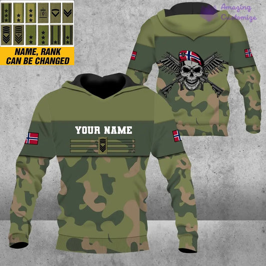 Personalized Norway Soldier/ Veteran Camo With Name And Rank Hoodie 3D Printed - 1201240001