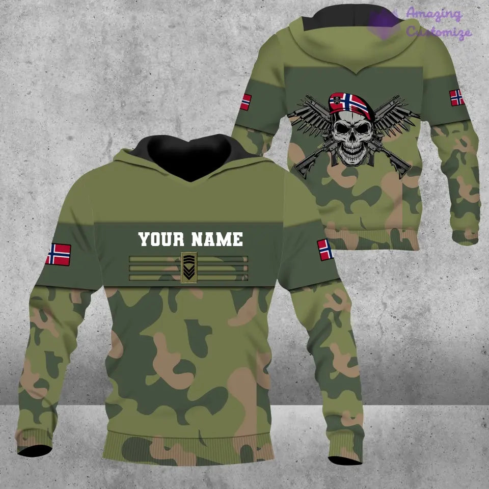 Personalisierter Kapuzenpullover mit Camouflage-Muster für norwegische Soldaten/Veteranen mit Namen und Rang, 3D-Druck – 1201240001