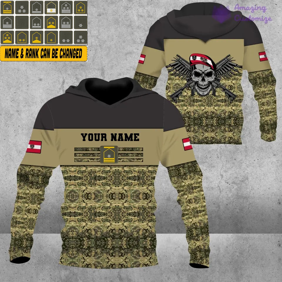 Personalized Austrian Soldier/ Veteran Camo With Name And Rank Hoodie 3D Printed - 1201240001