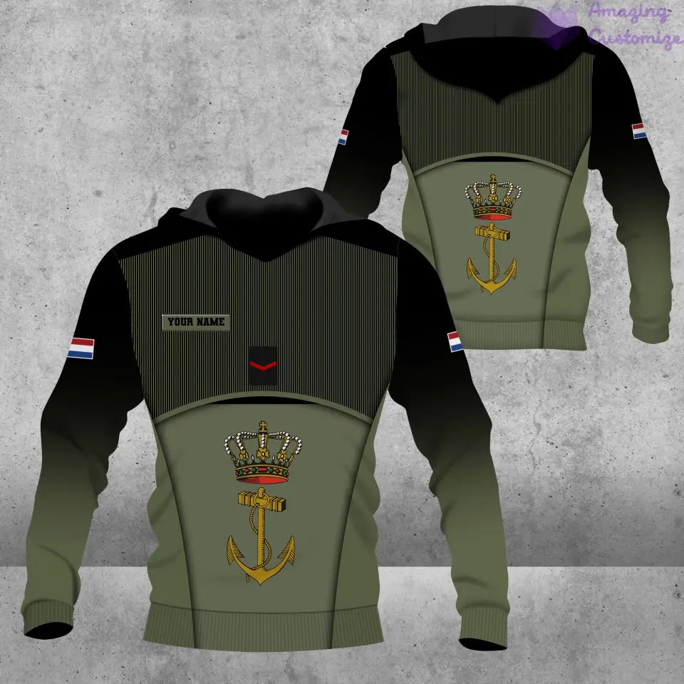 Personalisierter Kapuzenpullover mit Camouflage-Muster für niederländische Soldaten/Veteranen mit Namen und Rang, 3D-Druck – 1501240001