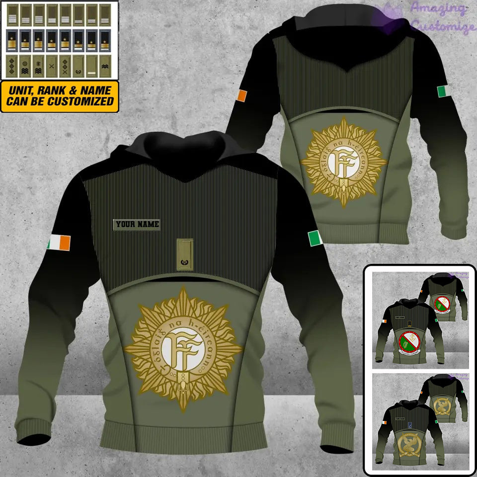 Personalisierter Kapuzenpullover mit irischem Soldaten-/Veteranen-Tarnmuster und Namen und Rang, 3D-Druck – 1501240001