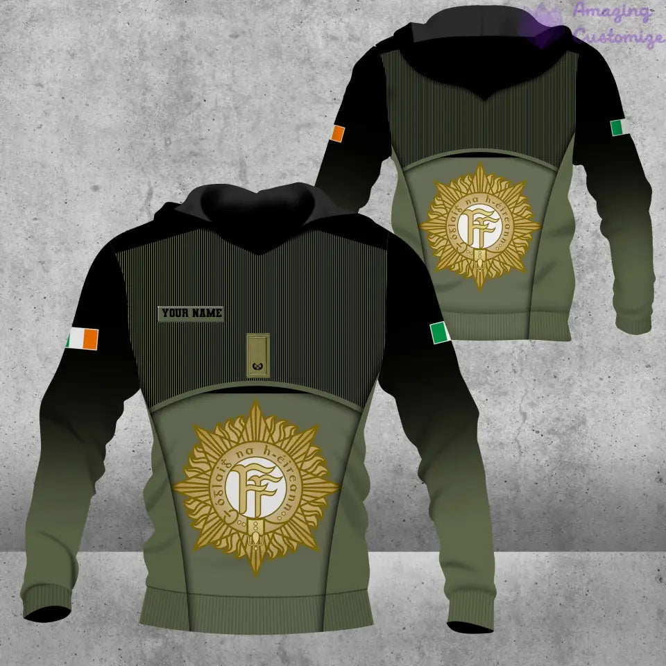 Personalisierter Kapuzenpullover mit irischem Soldaten-/Veteranen-Tarnmuster und Namen und Rang, 3D-Druck – 1501240001