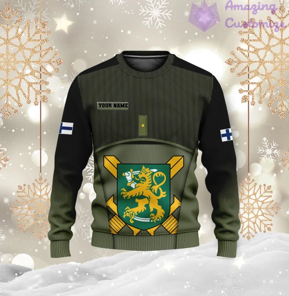 Personalisierter Kapuzenpullover mit 3D-Druck für finnische Soldaten/Veteranen im Camouflage-Muster mit Namen und Rang – 1501240001