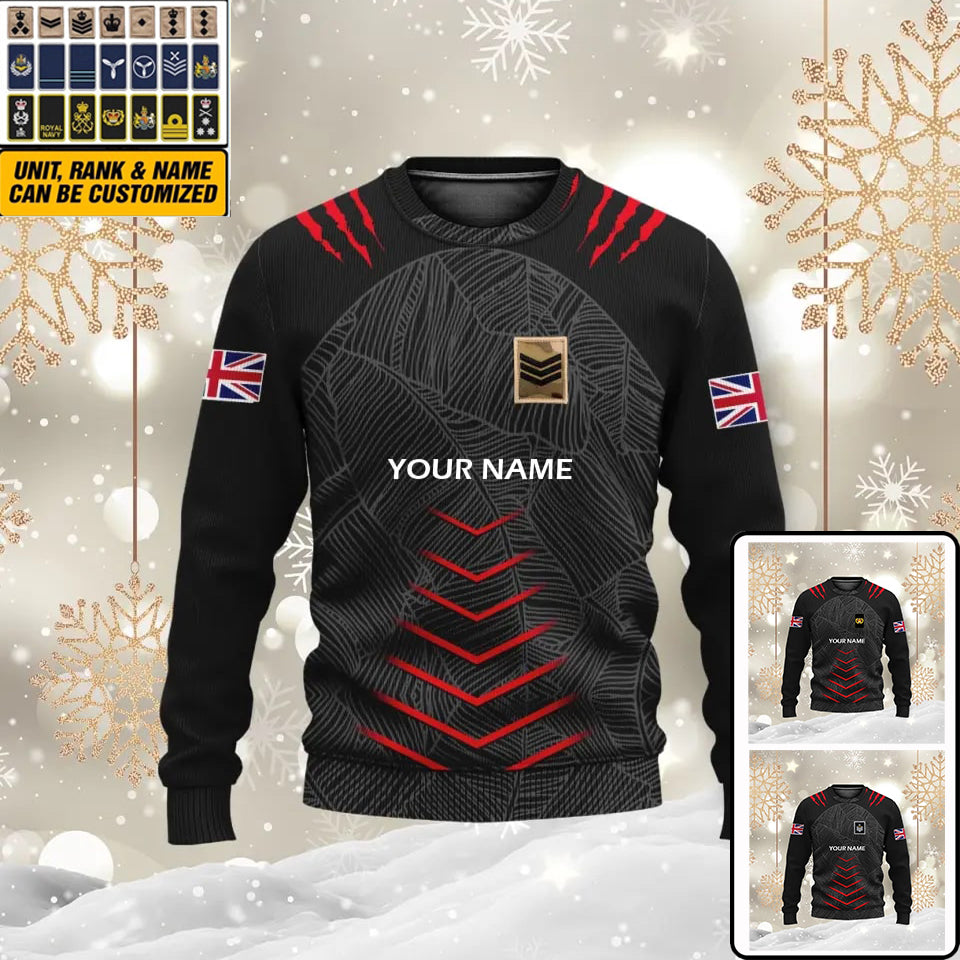 Personalized UK Soldier/ Veteran Camo With Name And Rank Ugly Sweater 3D Printed  - 1601240001