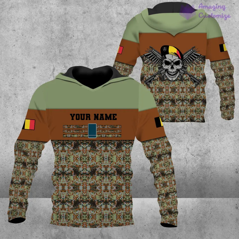 Personalisierter Kapuzenpullover mit 3D-Druck für belgische Soldaten/Veteranen im Camouflage-Muster mit Namen und Rang – 1201240001