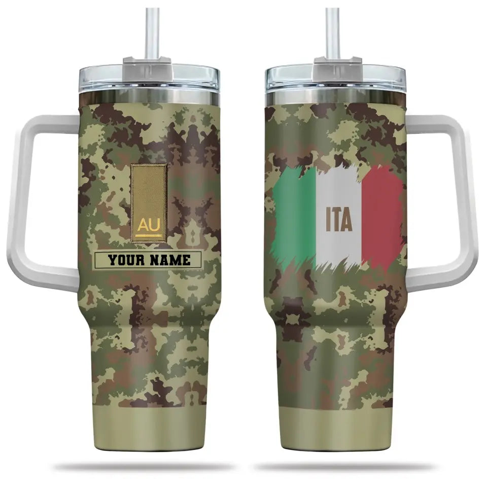 Personalisierter italienischer Soldat/Veteranen-Tarnbecher mit Namen und Rang, 40 oz, 3D-Druck – 2401240001