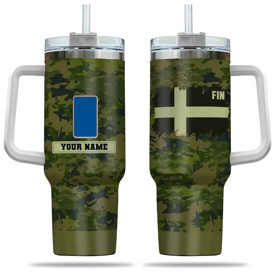 Soldat/Vétéran Finlande personnalisé avec camouflage et nom et grade, verre de 40 oz imprimé en 3D - 2401240001