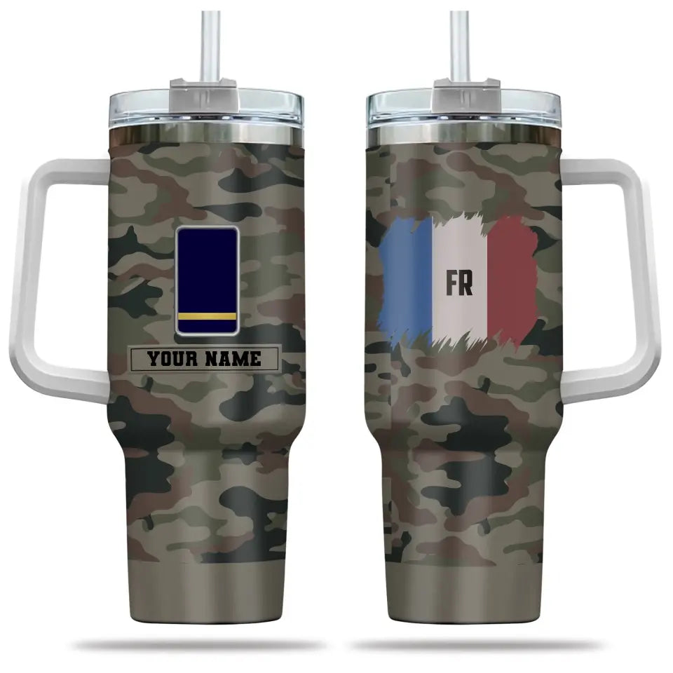 Verre personnalisé de 40 oz avec camouflage soldat/vétéran de la France avec nom et grade, imprimé en 3D - 2401240001