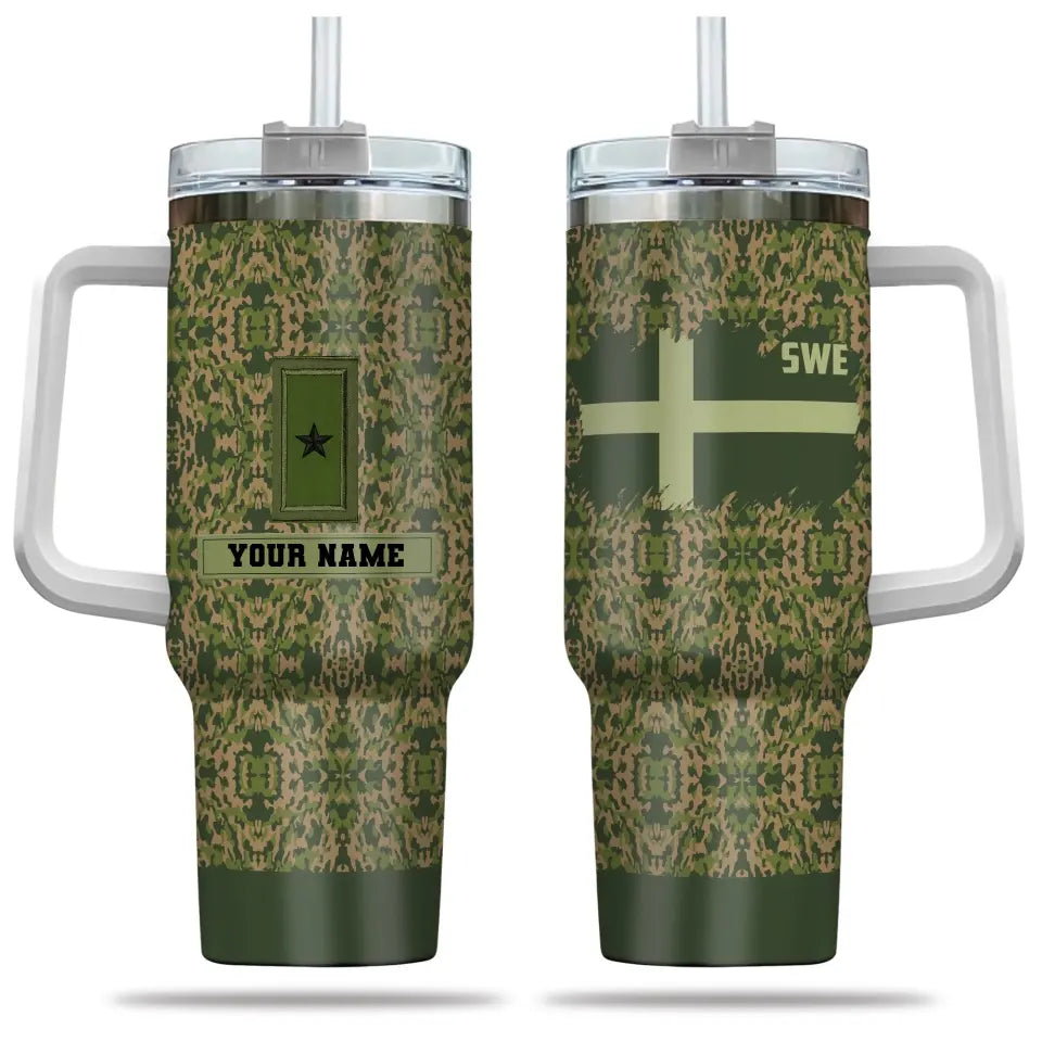 Personalisierter schwedischer Soldat/Veteranen-Tarnbecher mit Namen und Rang, 40 oz, 3D-Druck – 2401240001