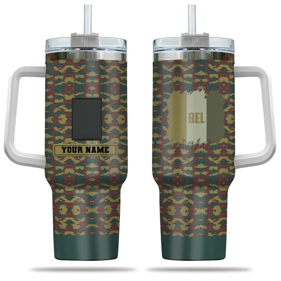 Soldat belge/vétéran personnalisé avec camouflage et nom et grade, verre de 40 oz imprimé en 3D - 2401240001