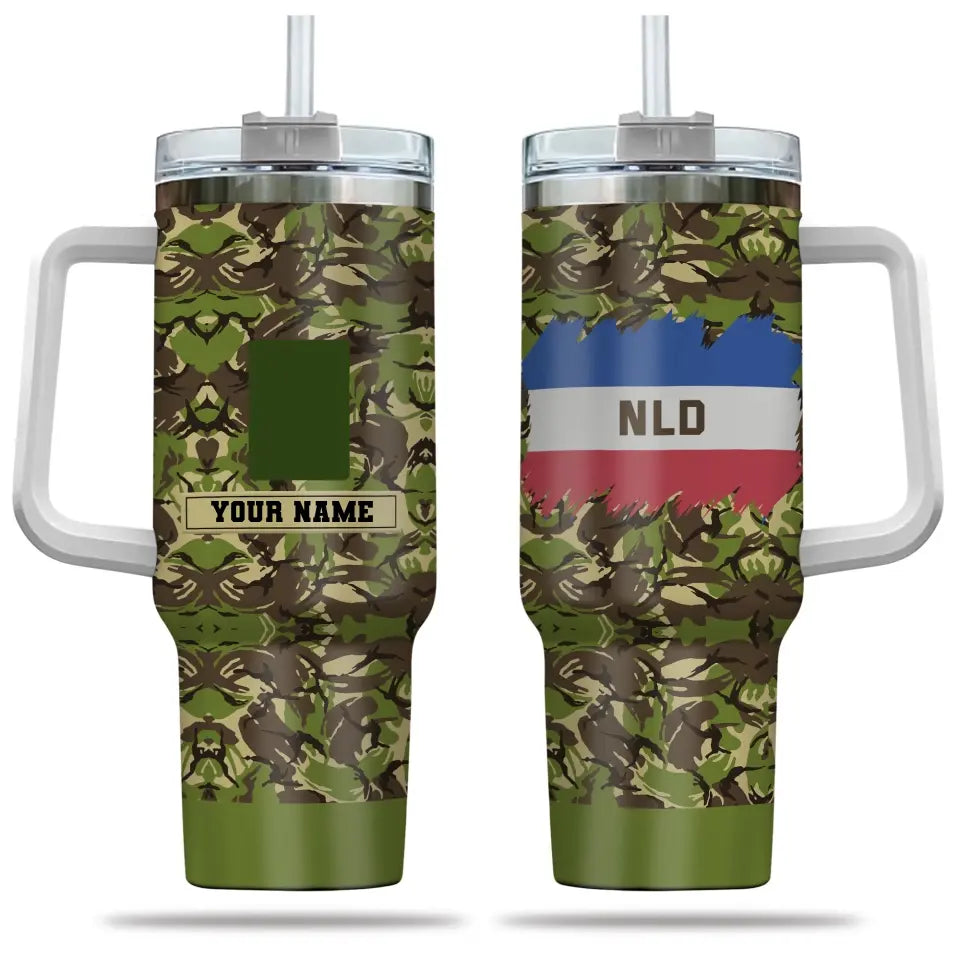 Personalized Netherlands Soldier/ Veteran Camo With Name And Rank 40oz Tumbler 3D Printed - 2401240001