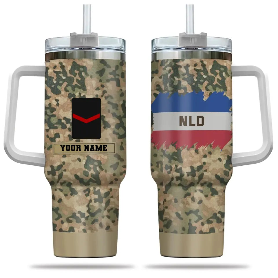 Personalisierter niederländischer Soldat/Veteranen-Tarnbecher mit Namen und Rang, 40 oz, 3D-Druck – 2401240001