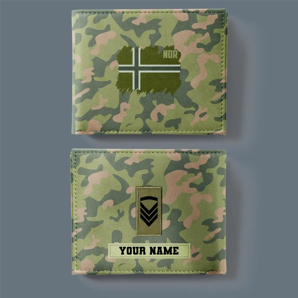 Portefeuille personnalisé avec camouflage soldat/vétéran norvégien avec nom et grade imprimé en 3D - 2501240001