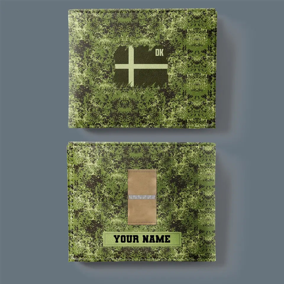 Personalisierte Brieftasche mit 3D-Druck für dänische Soldaten/Veteranen im Camouflage-Muster mit Namen und Rang – 2501240001