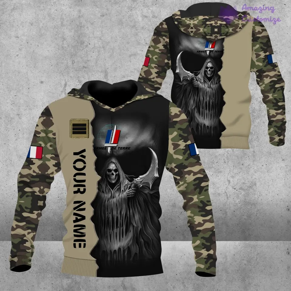 Sweat à capuche personnalisé avec nom et grade de soldat/vétéran de la France imprimé en 3D - 2601240001