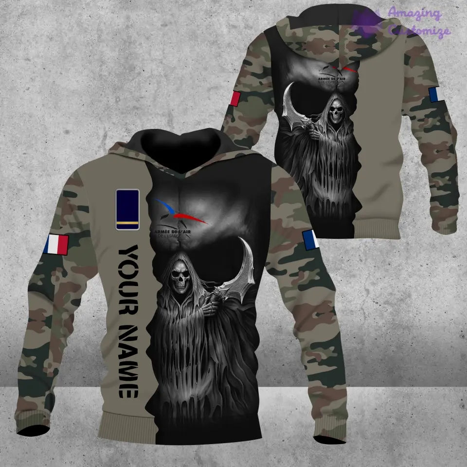 Personalisierter Kapuzenpullover mit Camouflage-Muster für französische Soldaten/Veteranen mit Namen und Rang, 3D-Druck – 2601240001