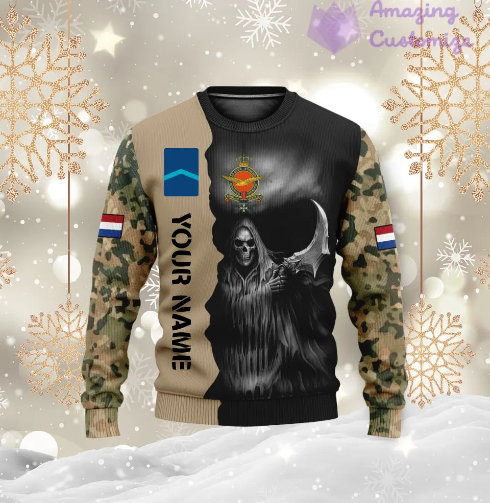 Personalisierter niederländischer Soldat/Veteranen-Tarnpullover mit Namen und Rang, 3D-Druck – 2601240001