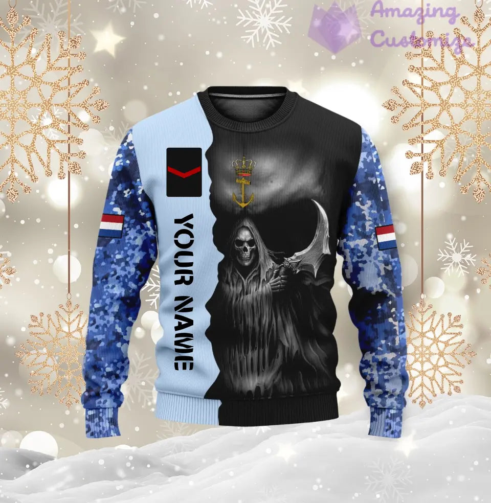 Personalisierter niederländischer Soldat/Veteranen-Tarnpullover mit Namen und Rang, 3D-Druck – 2601240001