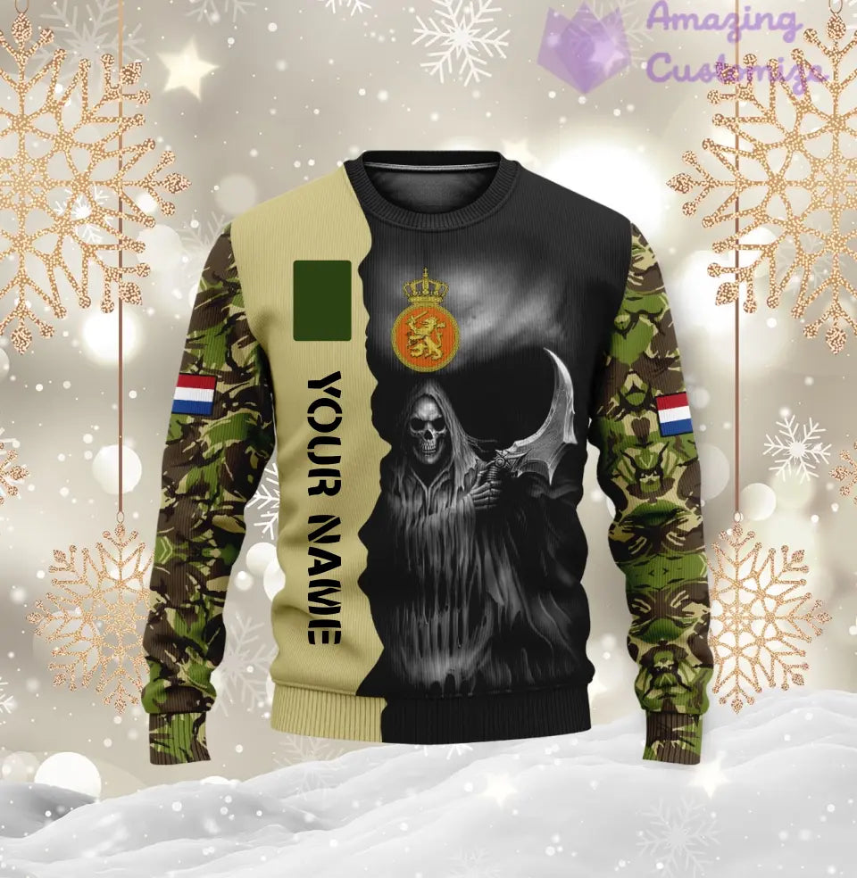 Personalisierter niederländischer Soldat/Veteranen-Tarnpullover mit Namen und Rang, 3D-Druck – 2601240001