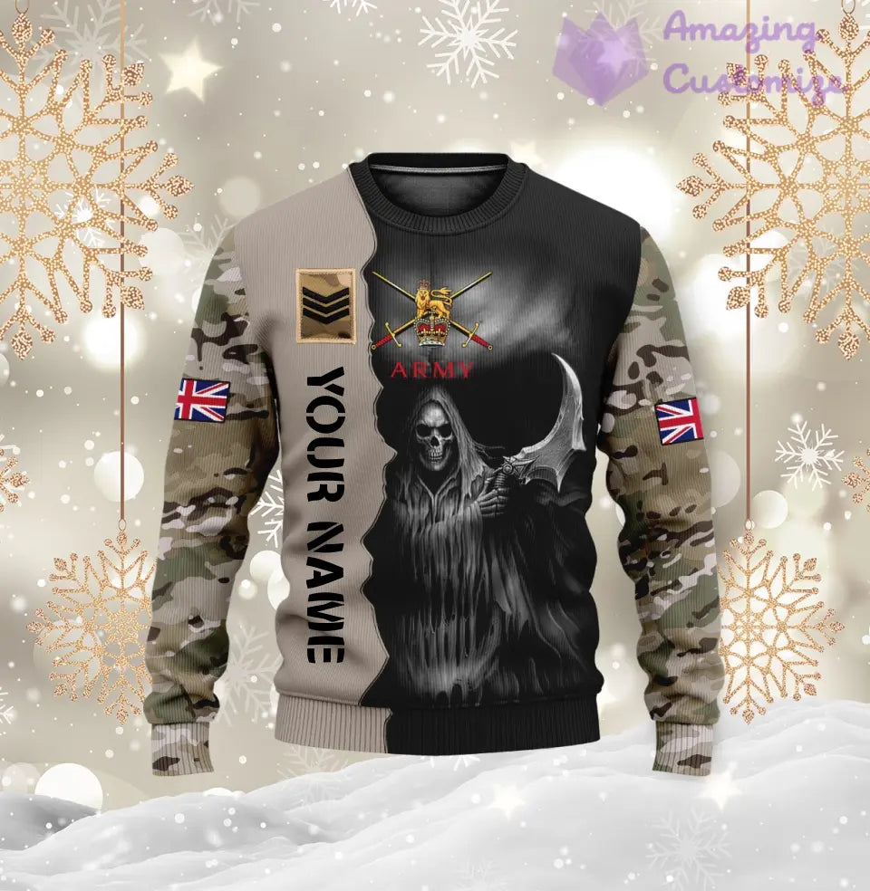 Personalized UK Soldier/ Veteran Camo With Name And Rank Ugly Sweater 3D Printed  - 2601240001