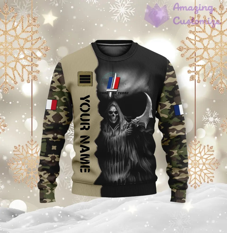 Pull moche personnalisé avec camouflage soldat/vétéran de la France avec nom et grade imprimé en 3D - 2601240001