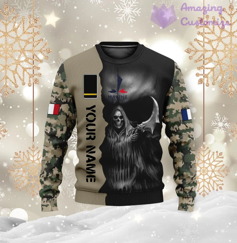 Pull moche personnalisé avec camouflage soldat/vétéran de la France avec nom et grade imprimé en 3D - 2601240001