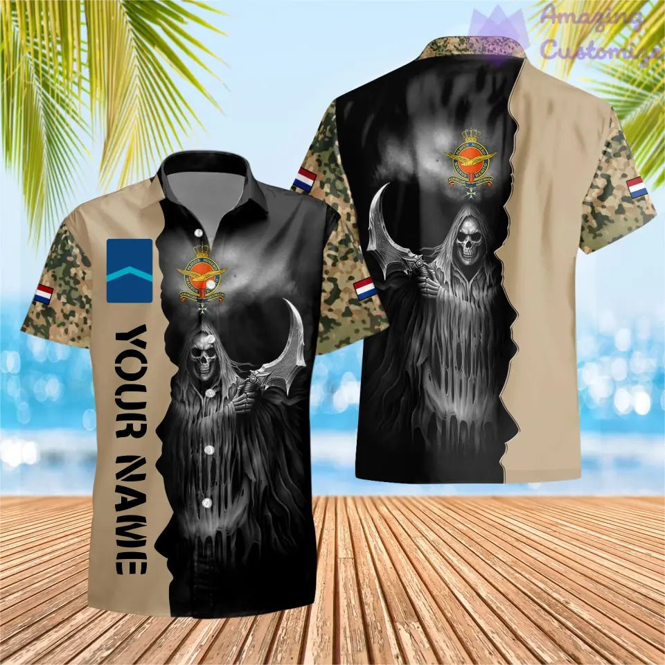 T-shirt Hawaïen personnalisé avec camouflage soldat/vétéran des Pays-Bas avec nom et grade imprimé en 3D - 2601240001