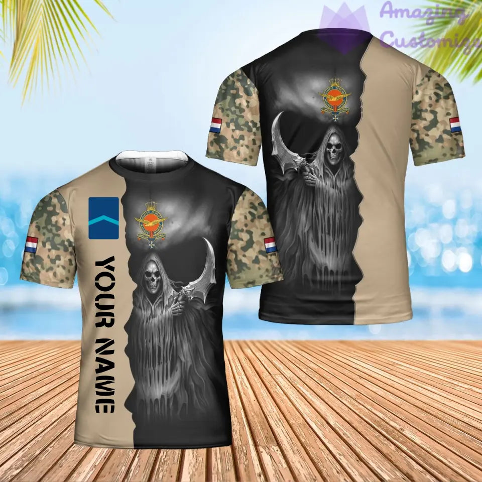 T-shirt Hawaïen personnalisé avec camouflage soldat/vétéran des Pays-Bas avec nom et grade imprimé en 3D - 2601240001