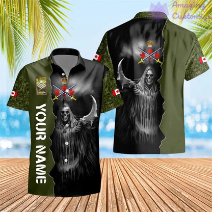 Personalisiertes Hawaiihemd mit kanadischem Soldaten-/Veteranen-Tarnmuster und Namen und Rang, 3D-Druck – 2601240001