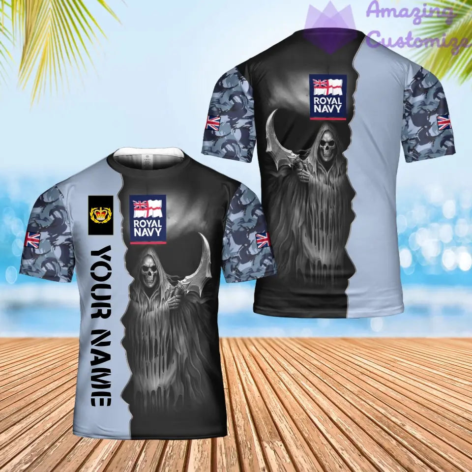 T-shirt Hawaïen personnalisé avec camouflage soldat/vétéran britannique avec nom et grade imprimé en 3D - 2601240001