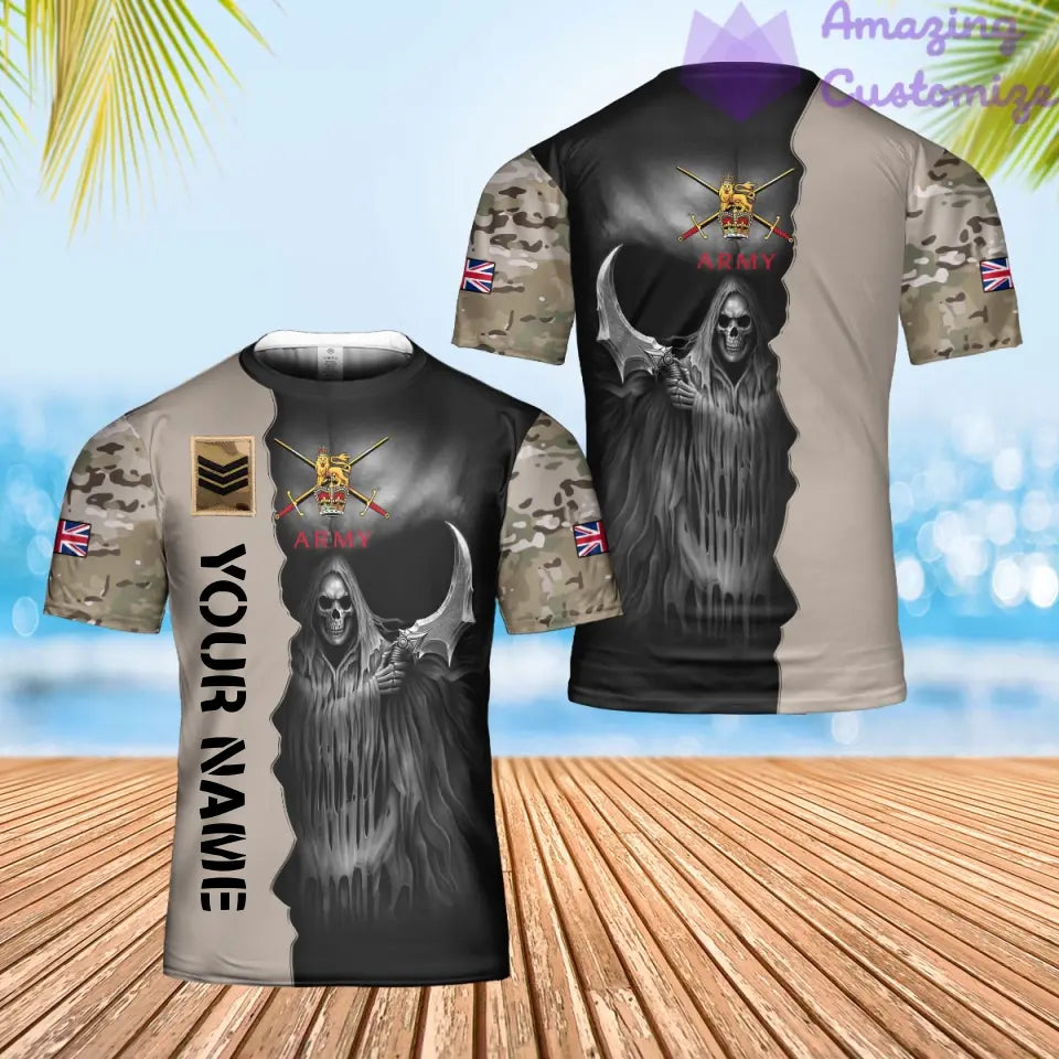 T-shirt Hawaïen personnalisé avec camouflage soldat/vétéran britannique avec nom et grade imprimé en 3D - 2601240001