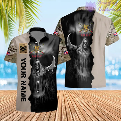 T-shirt Hawaïen personnalisé avec camouflage soldat/vétéran britannique avec nom et grade imprimé en 3D - 2601240001