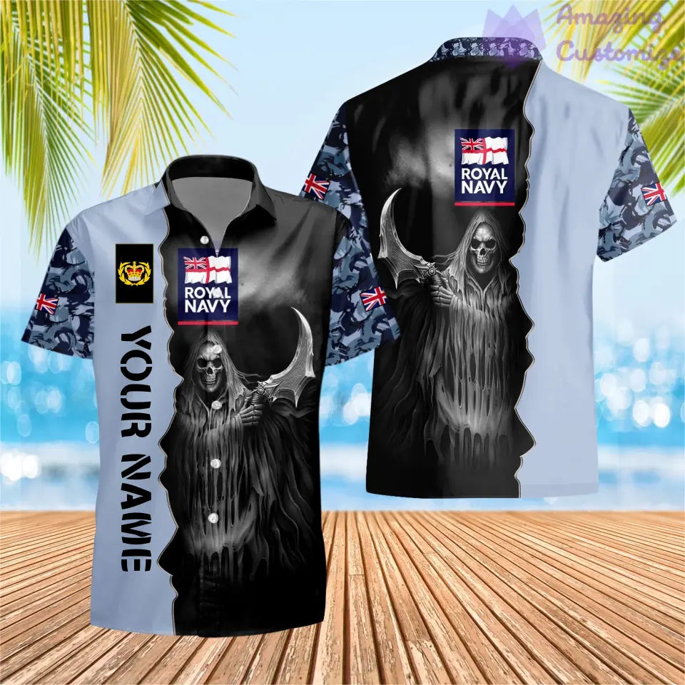 T-shirt Hawaïen personnalisé avec camouflage soldat/vétéran britannique avec nom et grade imprimé en 3D - 2601240001