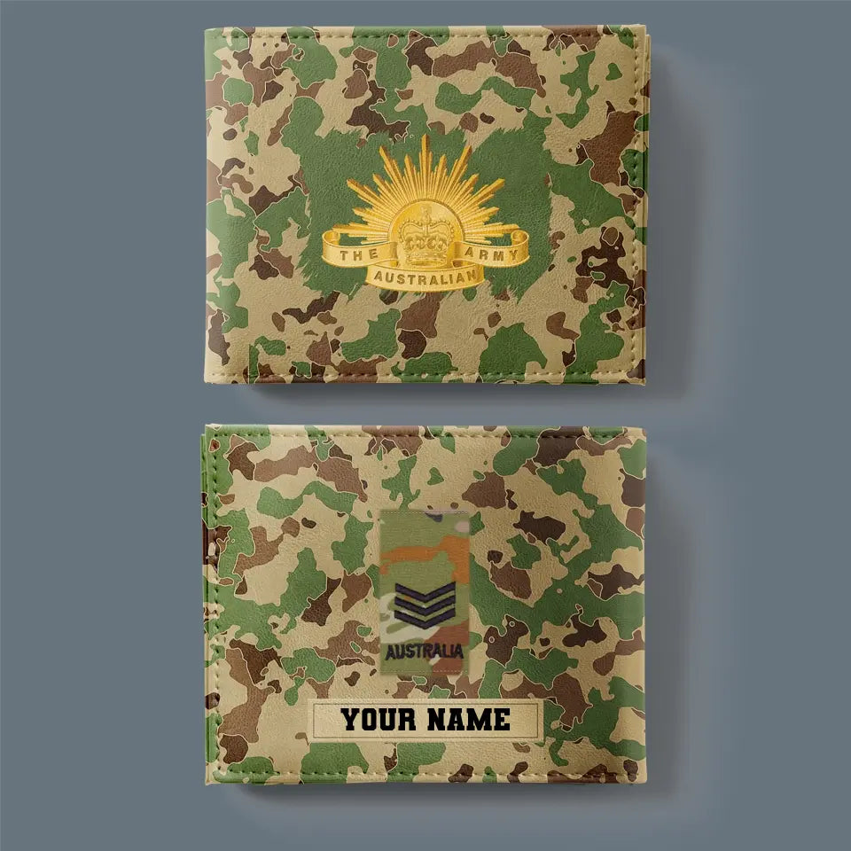 Portefeuille personnalisé avec camouflage soldat/vétéran australien avec nom et grade imprimé en 3D - 2501240001