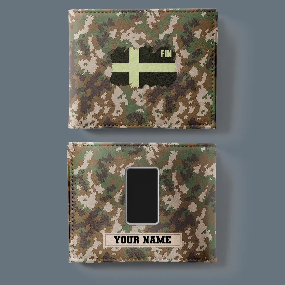 Portefeuille personnalisé avec camouflage soldat/vétéran finlandais avec nom et grade imprimé en 3D - 2501240001