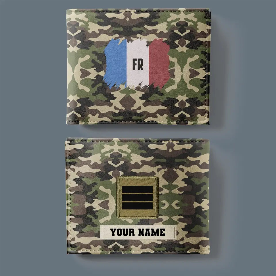 Personalisierte Brieftasche mit 3D-Druck für französische Soldaten/Veteranen im Camouflage-Muster mit Namen und Rang – 2501240001