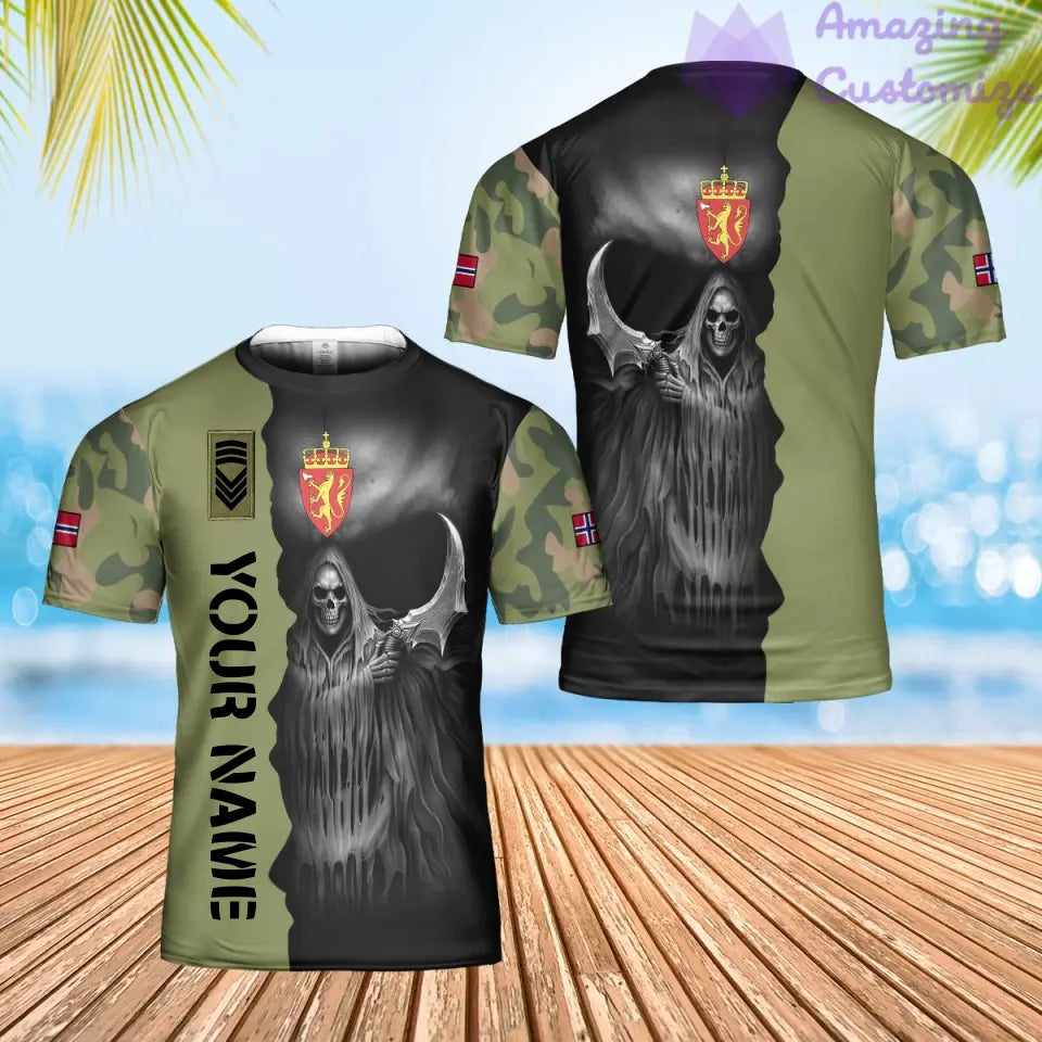 T-shirt personnalisé avec camouflage soldat/vétéran norvégien avec nom et grade imprimé en 3D - 2601240001