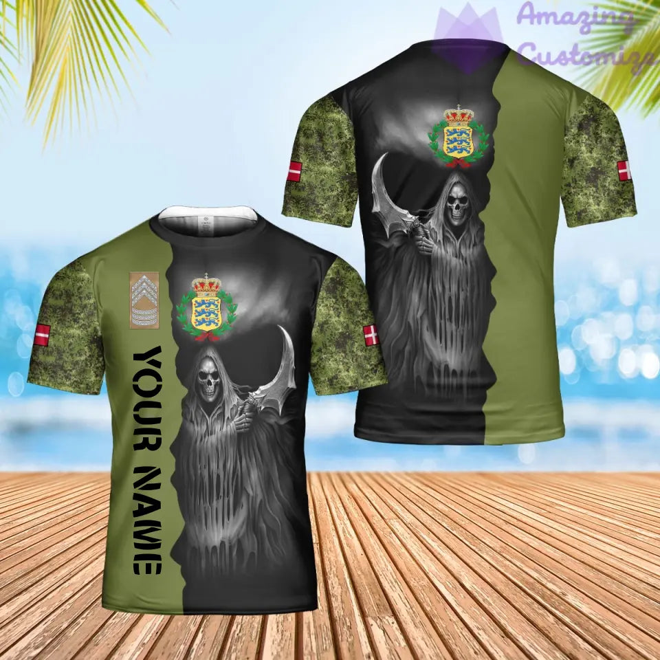 T-shirt personnalisé avec camouflage soldat/vétéran du Danemark avec nom et grade imprimé en 3D - 2601240001