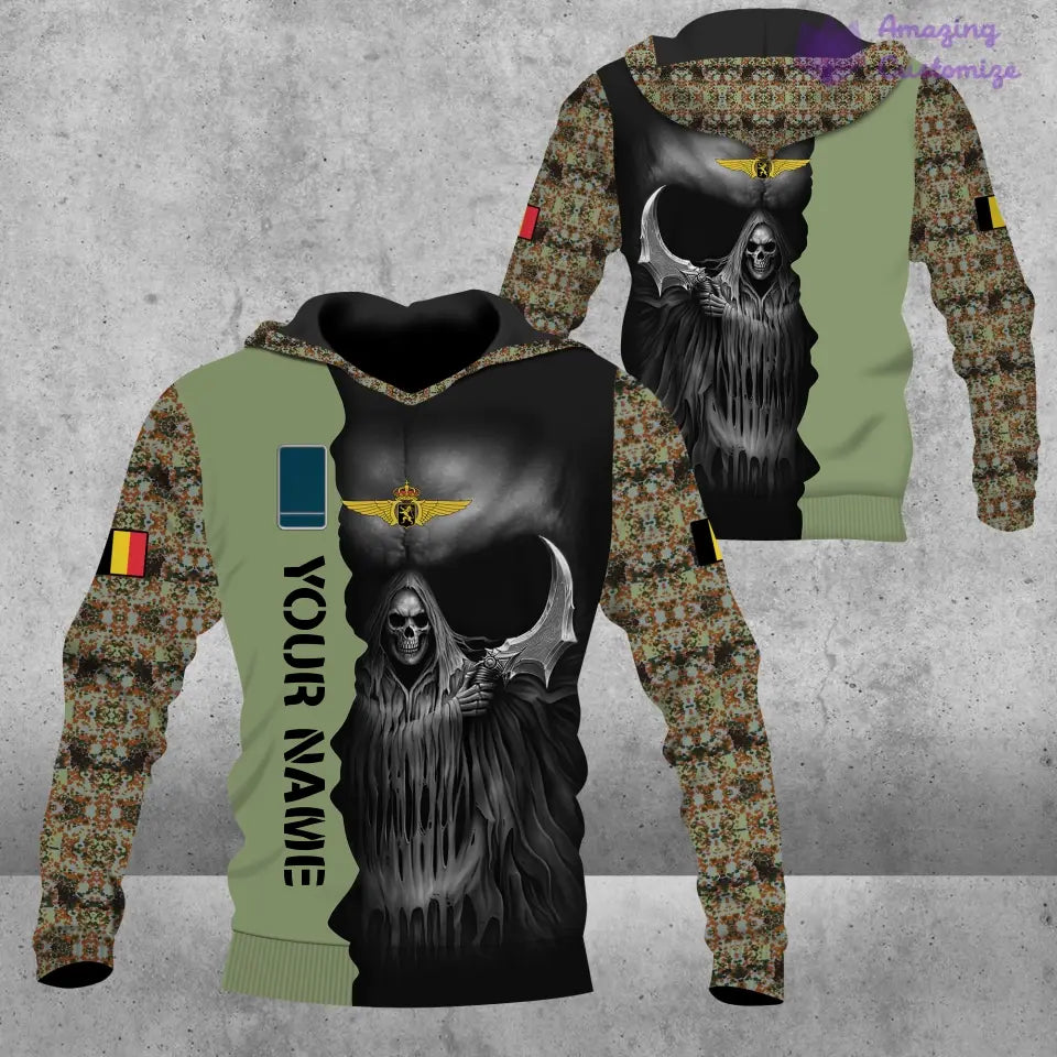 Sweat à capuche personnalisé avec camouflage soldat/vétéran belge avec nom et grade imprimé en 3D - 17062272