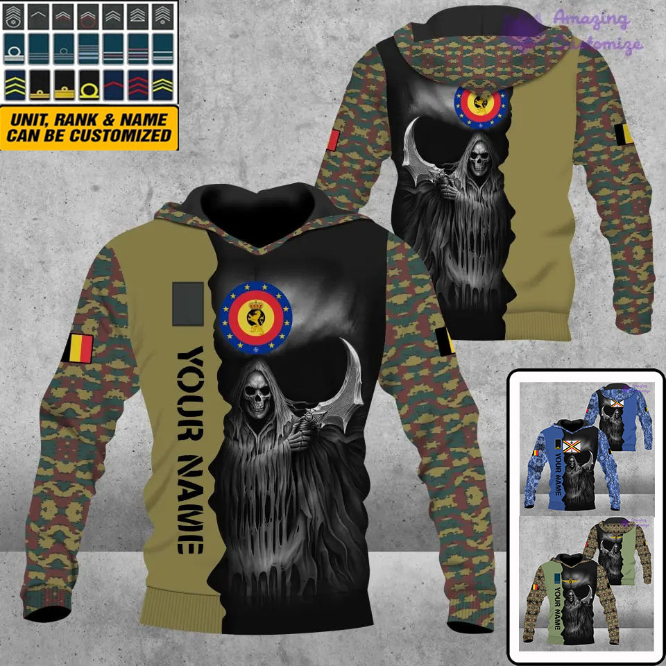 Personalisierter Kapuzenpullover mit 3D-Druck für belgische Soldaten/Veteranen im Camouflage-Muster mit Namen und Rang – 17062272