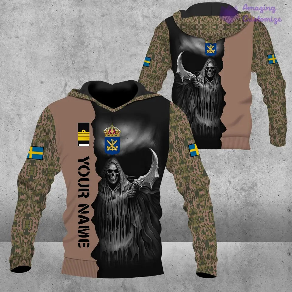 Sweat à capuche personnalisé avec camouflage soldat/vétéran suédois avec nom et grade imprimé en 3D - 17062272