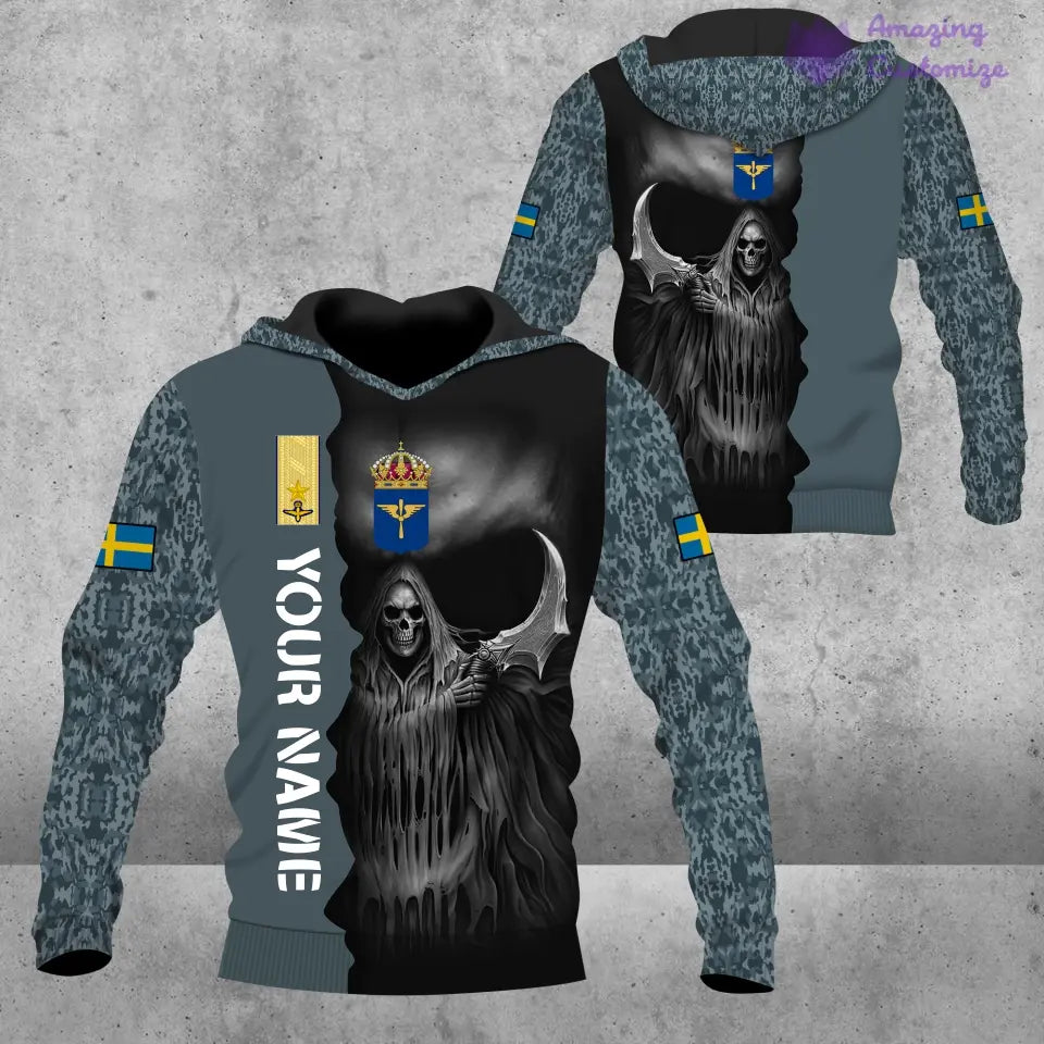 Personalisierter Kapuzenpullover mit schwedischem Soldaten-/Veteranen-Tarnmuster und Namen und Rang, 3D-Druck – 17062272