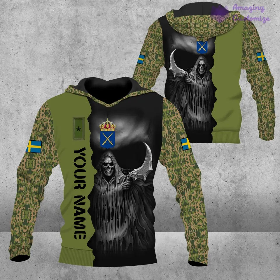 Personalized Sweden Soldier/ Veteran Camo With Name And Rank Hoodie 3D Printed  - 17062272