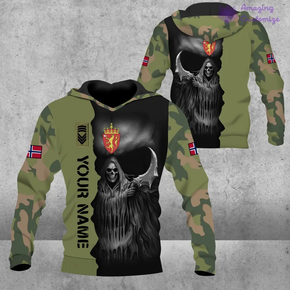 Sweat à capuche personnalisé avec camouflage soldat/vétéran norvégien avec nom et grade imprimé en 3D - 2601240001