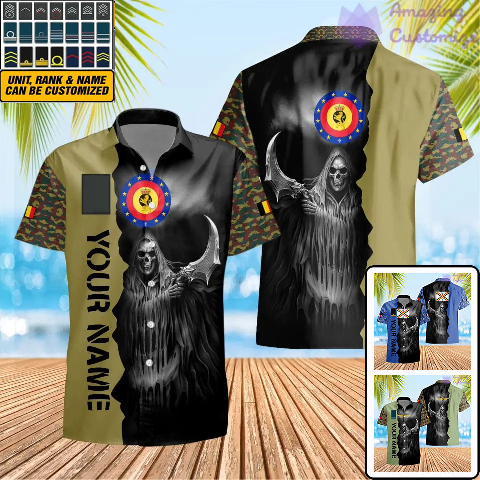 T-shirt Hawaï personnalisé avec camouflage soldat/vétéran belge avec nom et grade imprimé en 3D - 2601240001