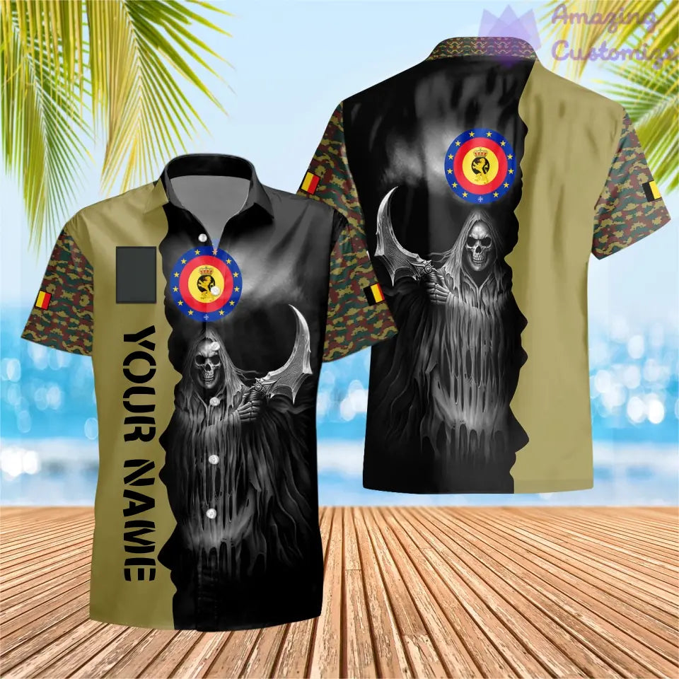 T-shirt Hawaï personnalisé avec camouflage soldat/vétéran belge avec nom et grade imprimé en 3D - 2601240001