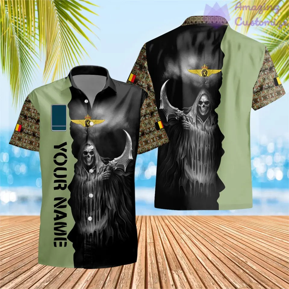 T-shirt Hawaï personnalisé avec camouflage soldat/vétéran belge avec nom et grade imprimé en 3D - 2601240001