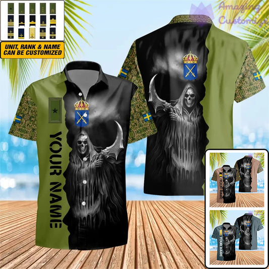 T-shirt Hawaï personnalisé avec camouflage soldat/vétéran suédois avec nom et grade imprimé en 3D - 2601240001